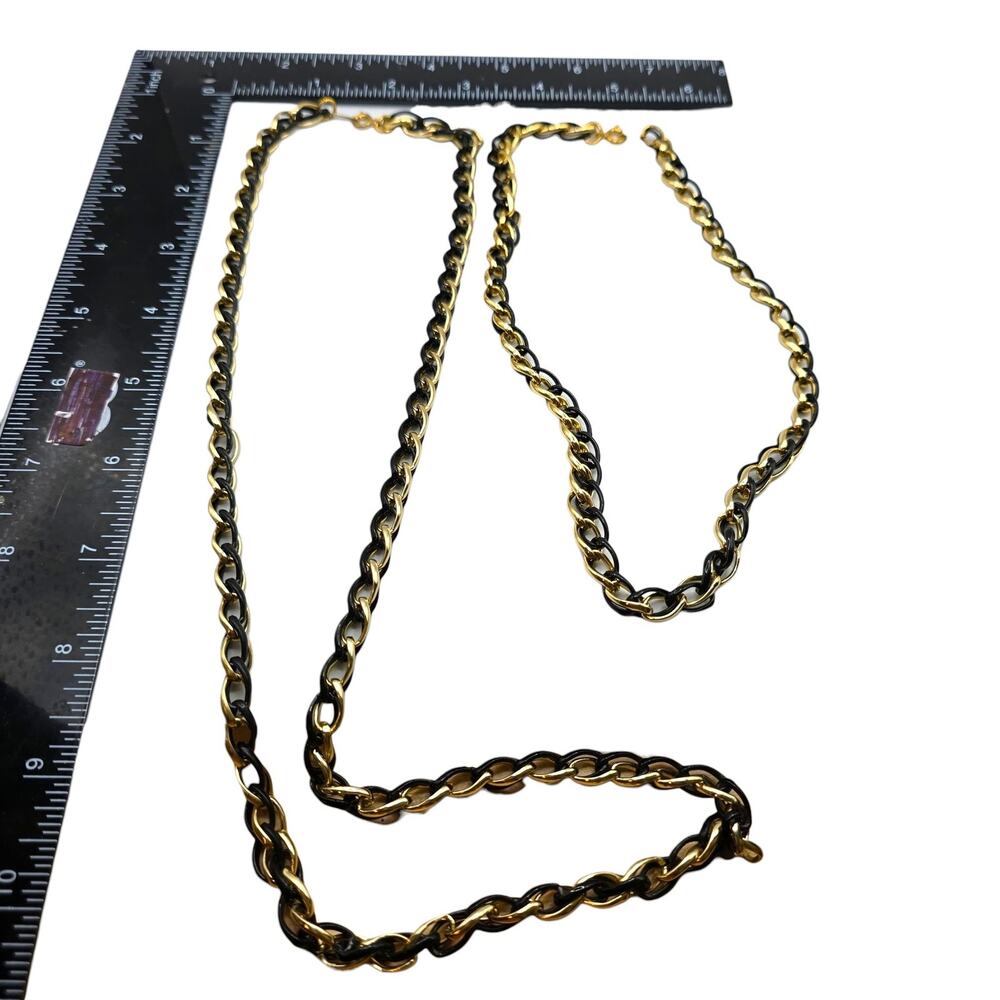 Lot of Two Black Gold Tone Chain Necklace Solo or Layered Style 18" 28"